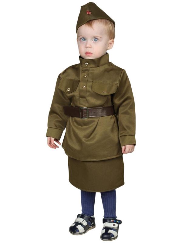 Карнавальный костюм «Солдаточка-малютка», пилотка, гимнастёрка, ремень, юбка, 2-3 года, рост 94-104 см
