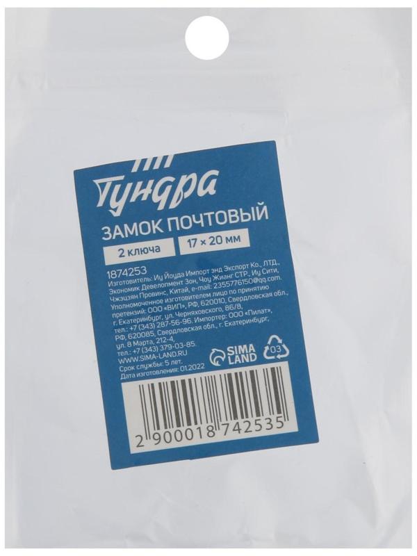 Замок почтовый ТУНДРА, 17х20 мм, 2 ключа