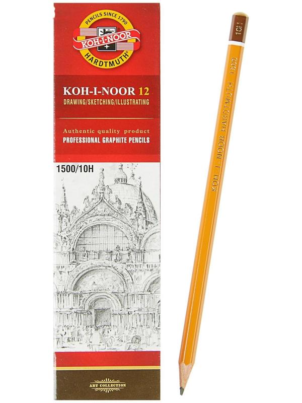 Карандаш чернографитный 2.0 мм, Koh-I-Noor 1500 10H, профессиональный, L=175 мм