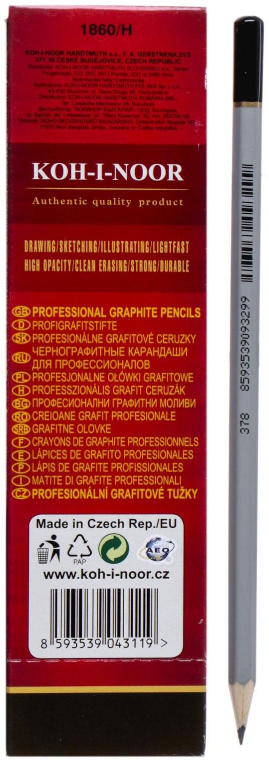Карандаш чернографитный Koh-I-Noor 1860 H Gold Star, профессиональный