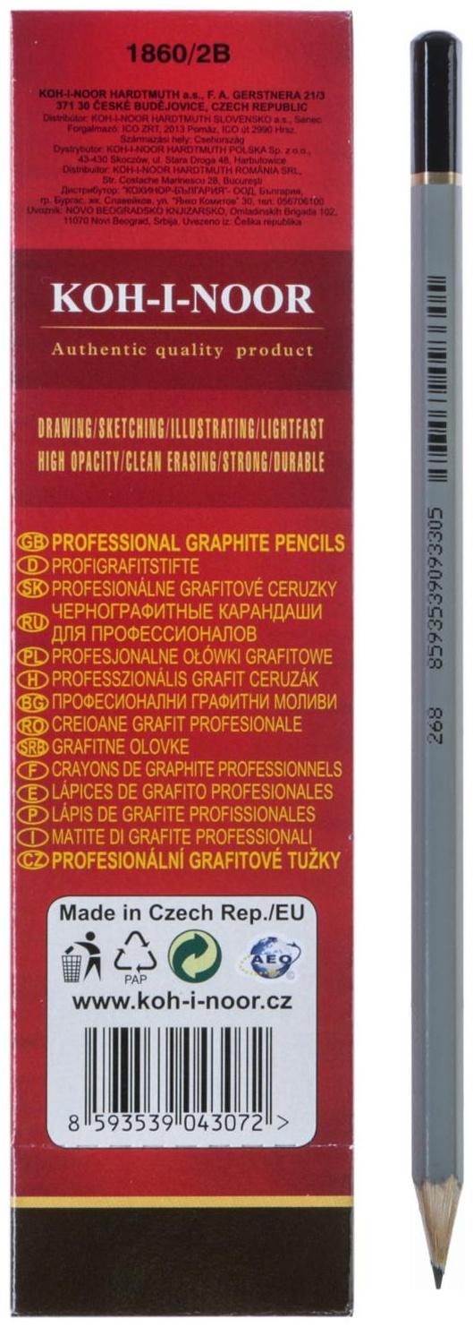 Карандаш чернографитный Koh-I-Noor 1860 2B Gold Star, профессиональный