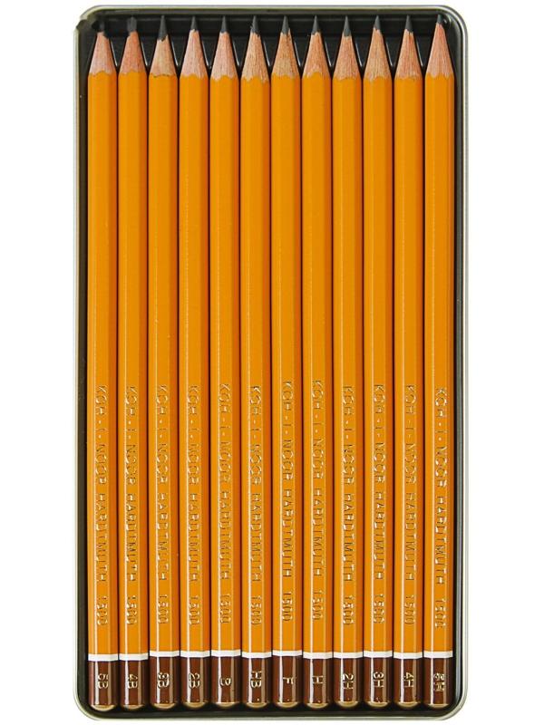 Набор карандашей чернографитных разной твердости 12 штук Koh-i-Noor 1502/III, 5B-5H, в металлическом пенале