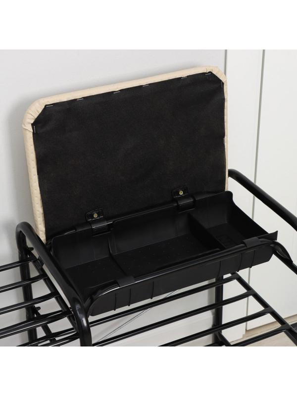 Этажерка для обуви с сиденьем и ящиком «Люкс», 3 яруса, 79×33×50 см, цвет слоновая кость/чёрный