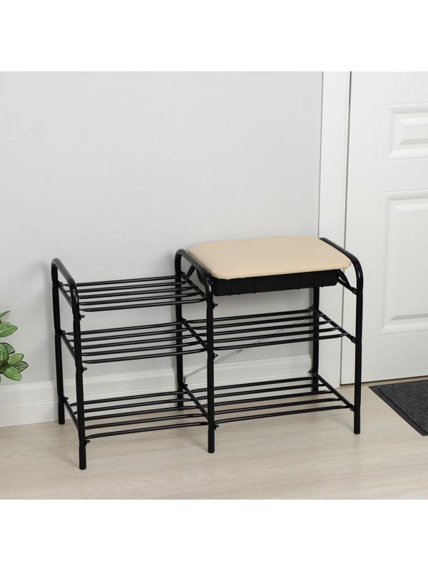 Этажерка для обуви с сиденьем и ящиком «Люкс», 3 яруса, 79×33×50 см, цвет слоновая кость/чёрный