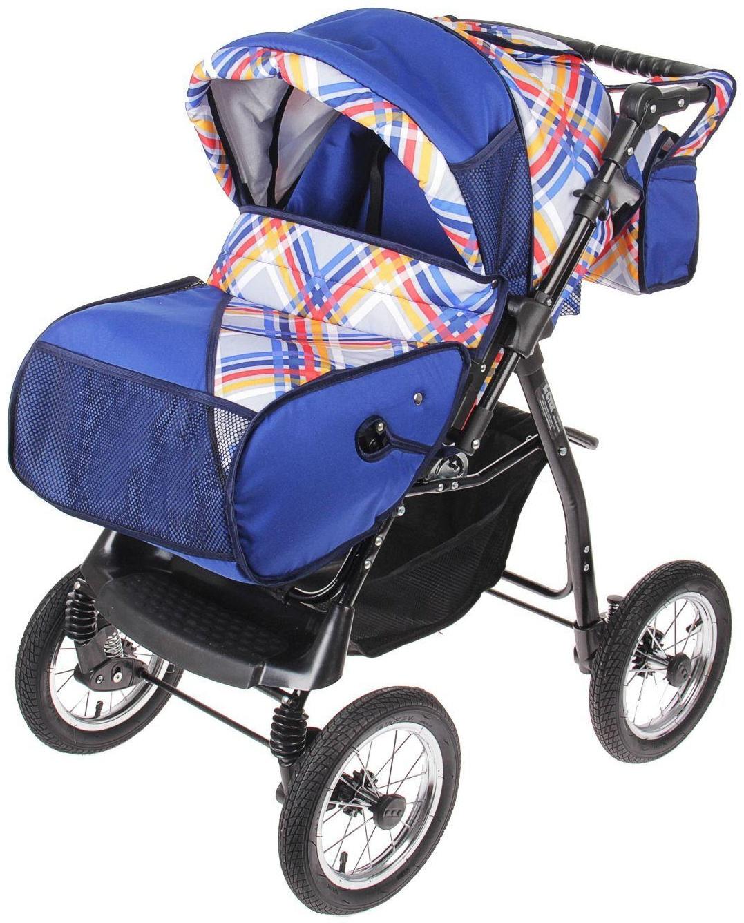 Коляска-трансформер «Гном», надувные колёса, оттенки синего, рисунок МИКС