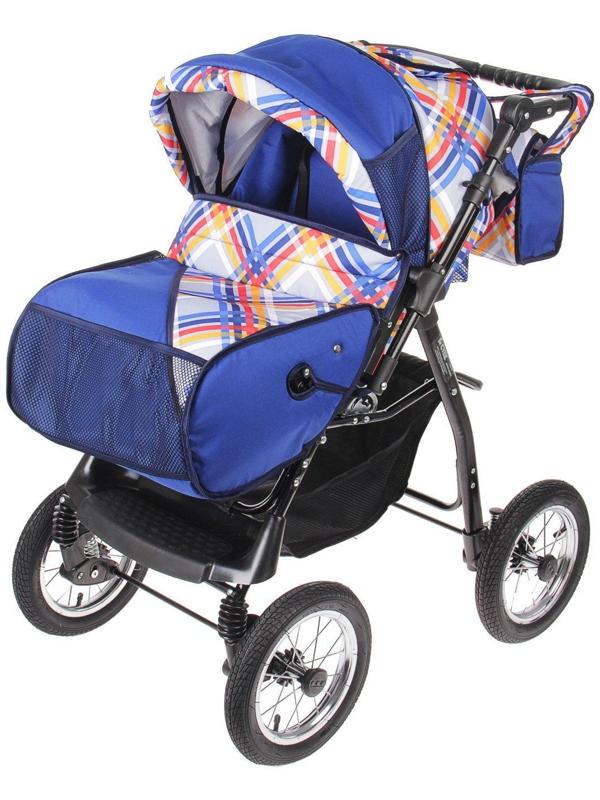 Коляска-трансформер «Гном», надувные колёса, оттенки синего, рисунок МИКС