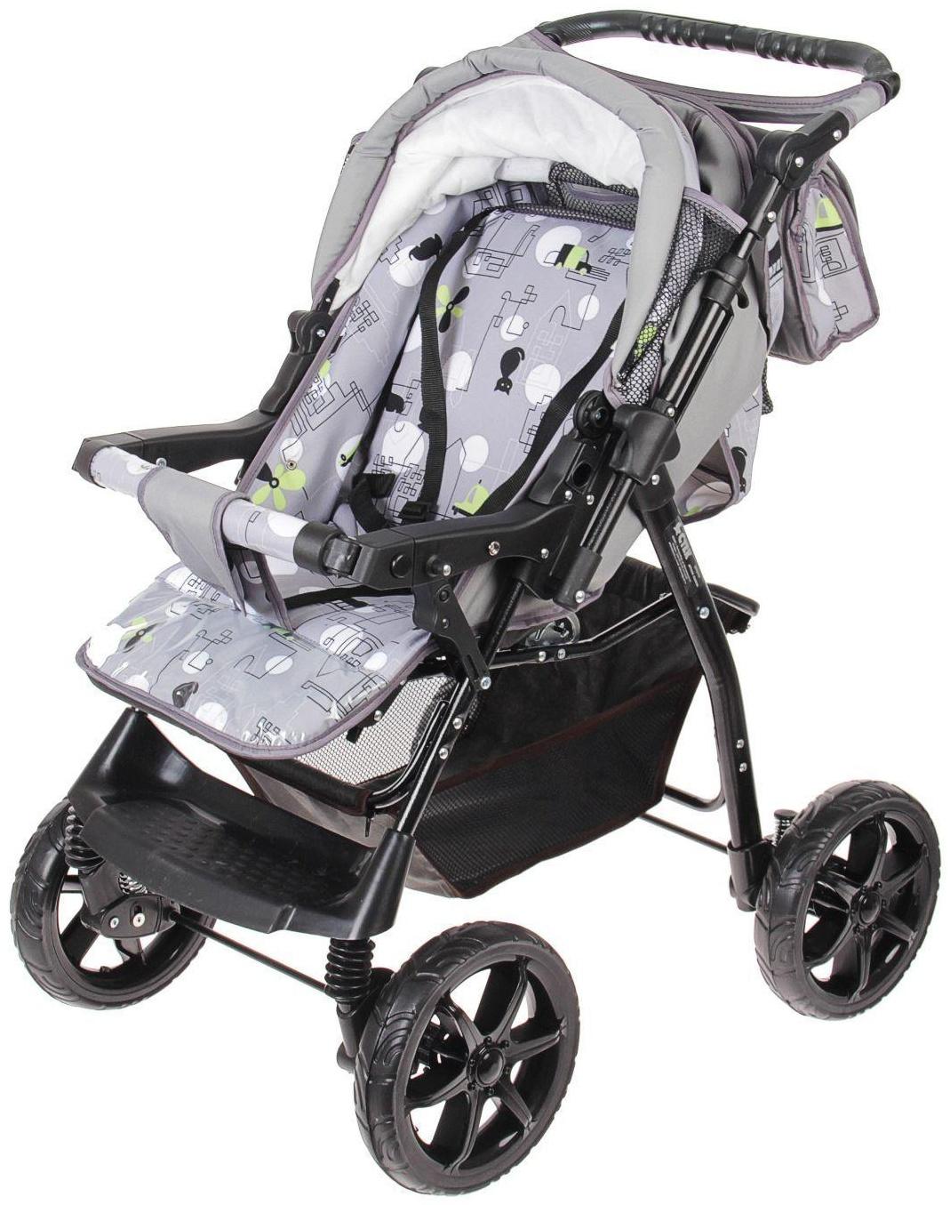 Коляска-трансформер «Гном», пластиковые колёса, цвет серый, рисунок МИКС