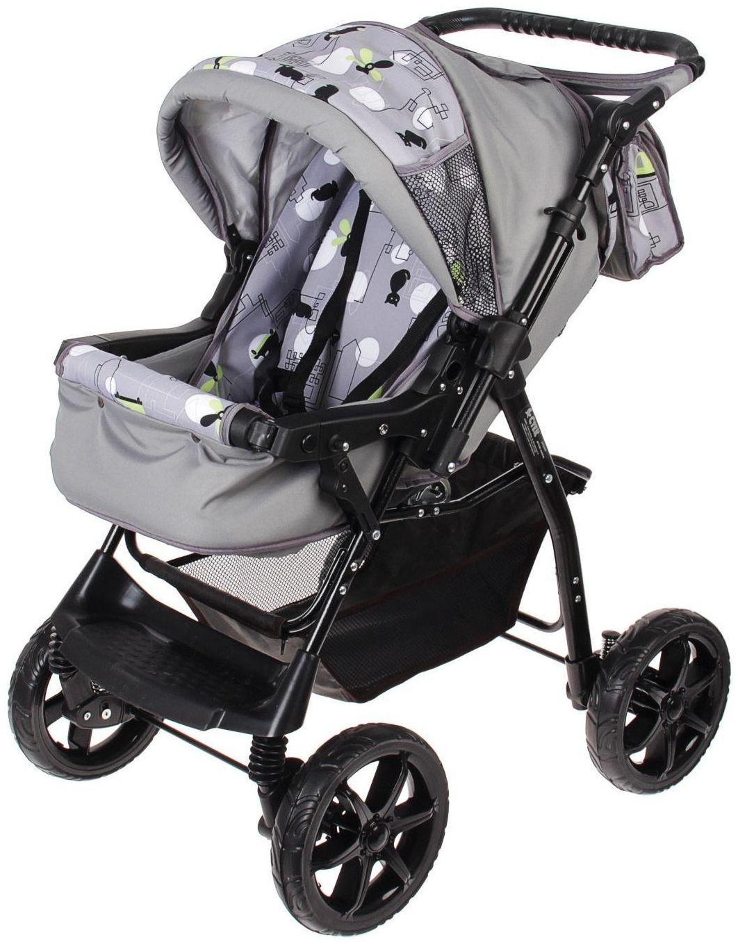 Коляска-трансформер «Гном», пластиковые колёса, цвет серый, рисунок МИКС