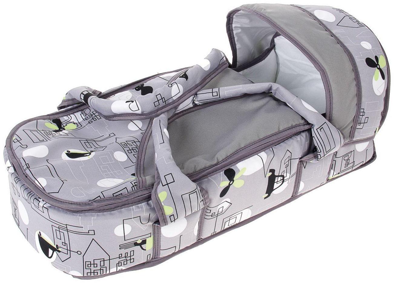 Коляска-трансформер «Гном», пластиковые колёса, цвет серый, рисунок МИКС