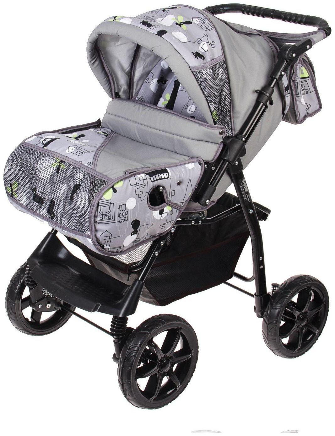 Коляска-трансформер «Гном», пластиковые колёса, цвет серый, рисунок МИКС