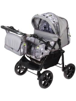 Коляска-трансформер «Гном», пластиковые колёса, цвет серый, рисунок МИКС