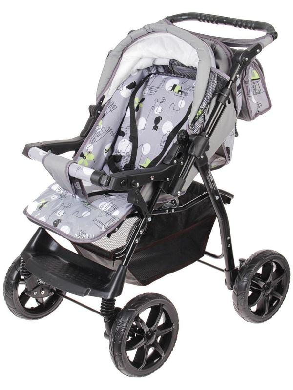 Коляска-трансформер «Гном», пластиковые колёса, цвет серый, рисунок МИКС