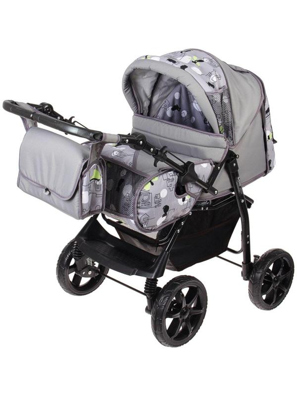 Коляска-трансформер «Гном», пластиковые колёса, цвет серый, рисунок МИКС