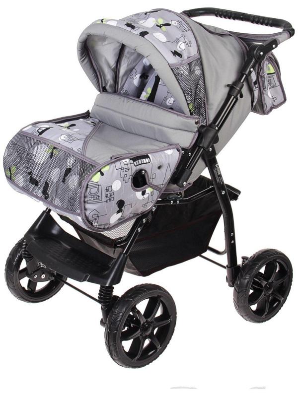 Коляска-трансформер «Гном», пластиковые колёса, цвет серый, рисунок МИКС