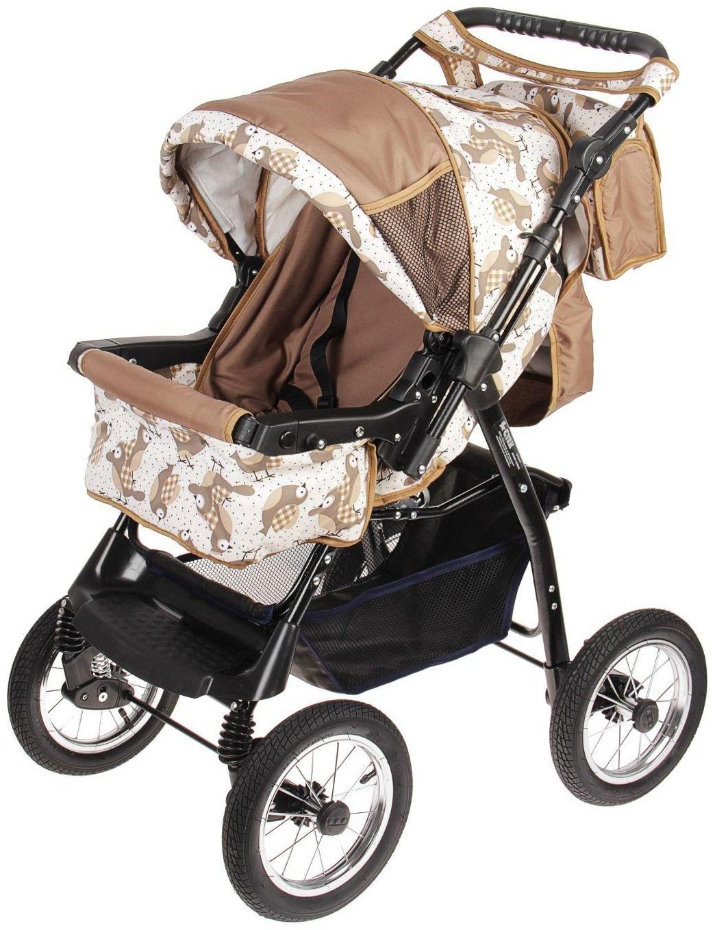 Коляска-трансформер «Гном», надувные колёса, оттенки коричневого, рисунок МИКС