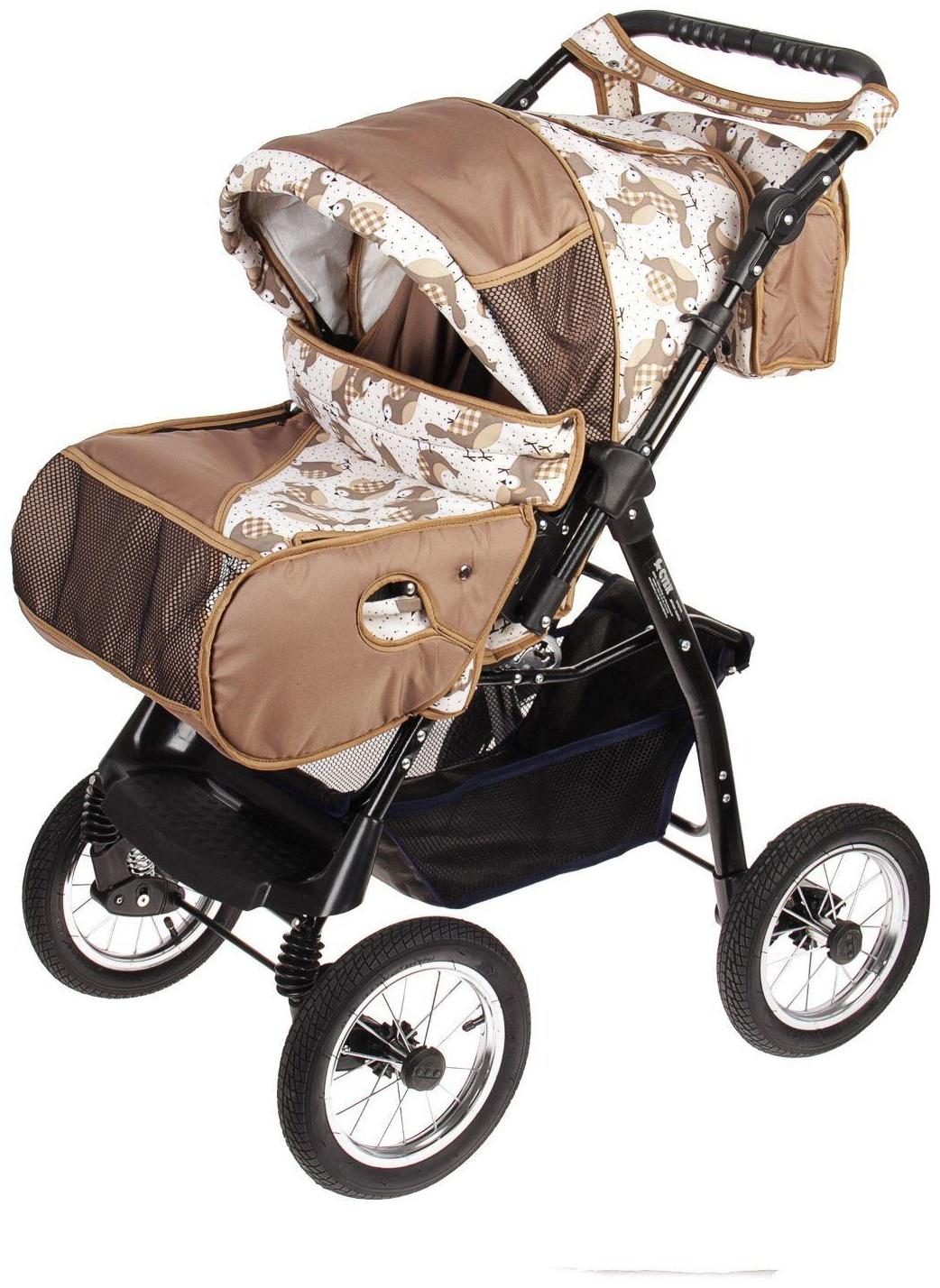 Коляска-трансформер «Гном», надувные колёса, оттенки коричневого, рисунок МИКС