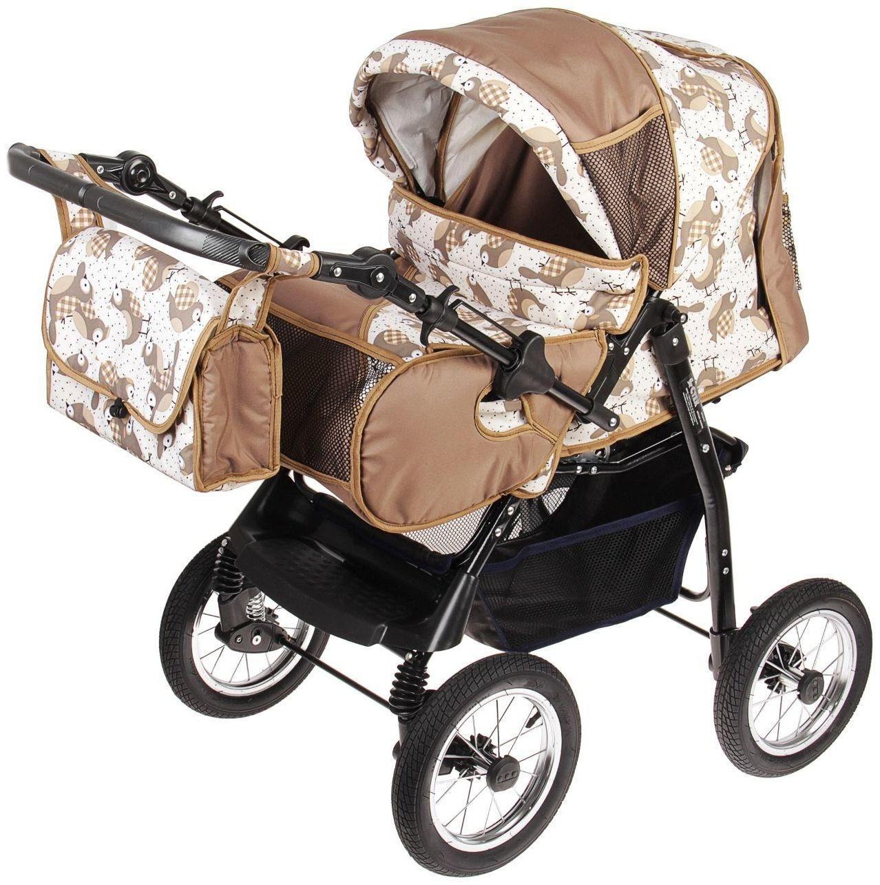 Коляска-трансформер «Гном», надувные колёса, оттенки коричневого, рисунок МИКС