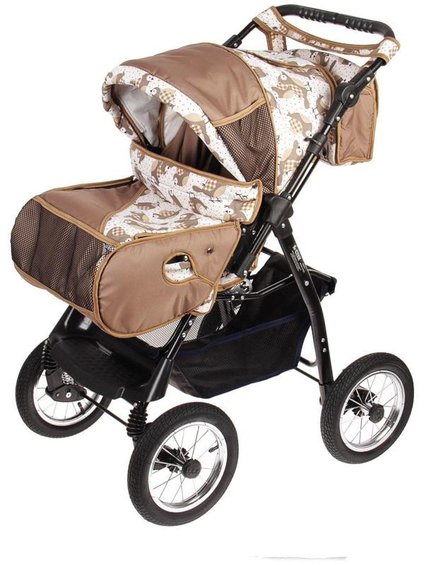 Коляска-трансформер «Гном», надувные колёса, оттенки коричневого, рисунок МИКС