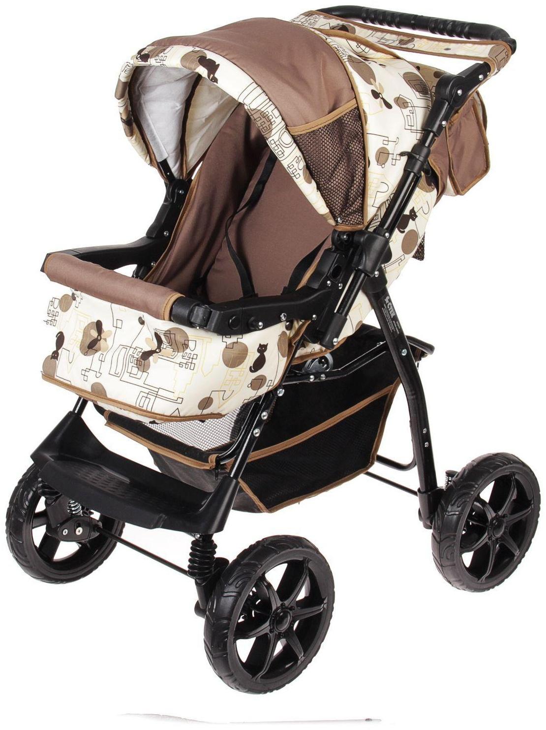 Коляска-трансформер «Гном», пластиковые колёса, оттенки бежевого, рисунок МИКС