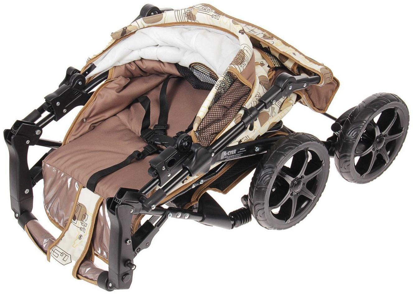 Коляска-трансформер «Гном», пластиковые колёса, оттенки бежевого, рисунок МИКС