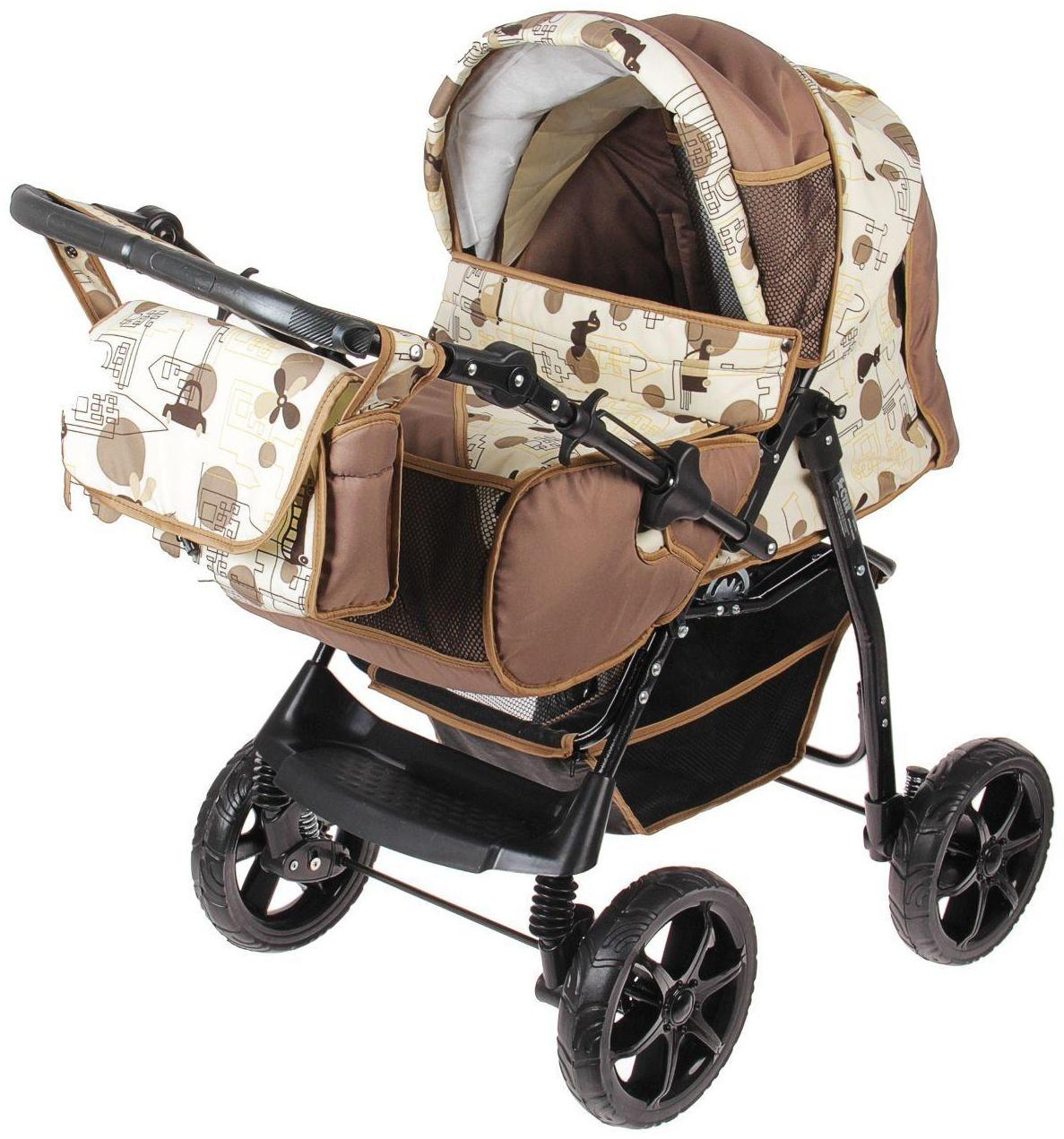 Коляска-трансформер «Гном», пластиковые колёса, оттенки бежевого, рисунок МИКС