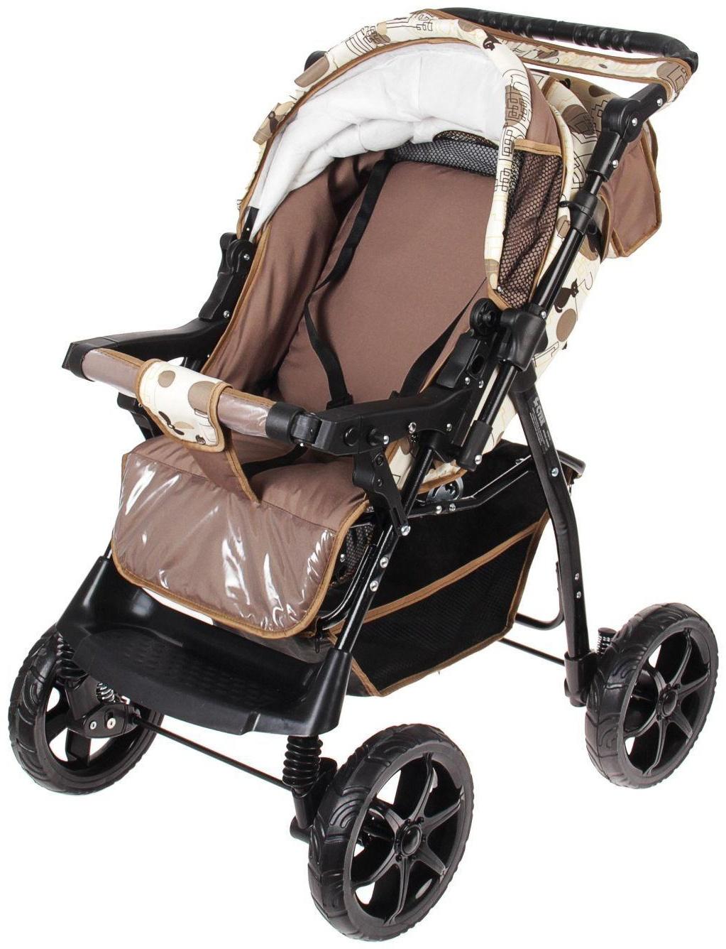 Коляска-трансформер «Гном», пластиковые колёса, оттенки бежевого, рисунок МИКС