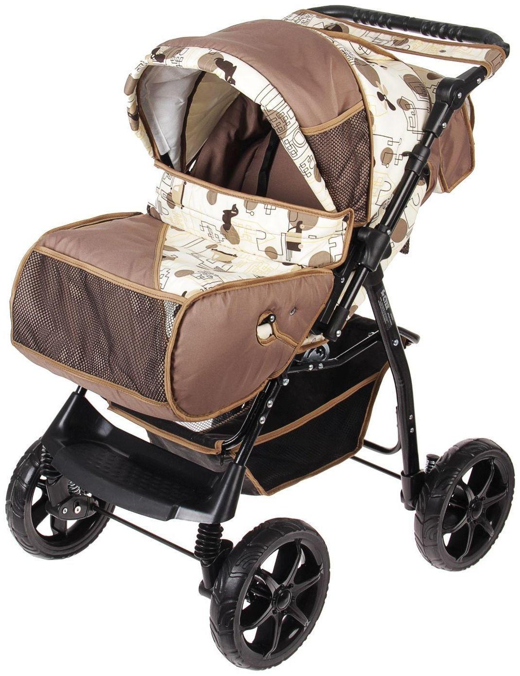 Коляска-трансформер «Гном», пластиковые колёса, оттенки бежевого, рисунок МИКС