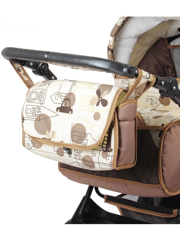 Коляска-трансформер «Гном», пластиковые колёса, оттенки бежевого, рисунок МИКС