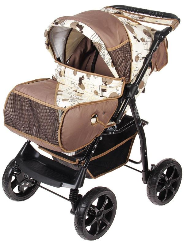 Коляска-трансформер «Гном», пластиковые колёса, оттенки бежевого, рисунок МИКС