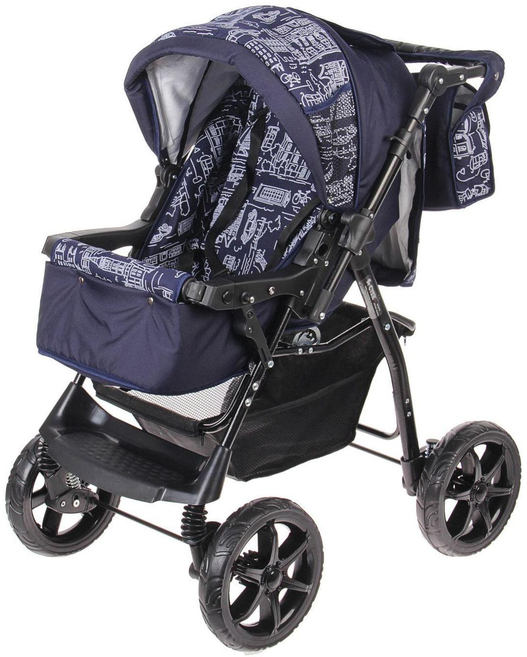 Коляска-трансформер «Гном», пластиковые колёса, оттенки синего, рисунок МИКС