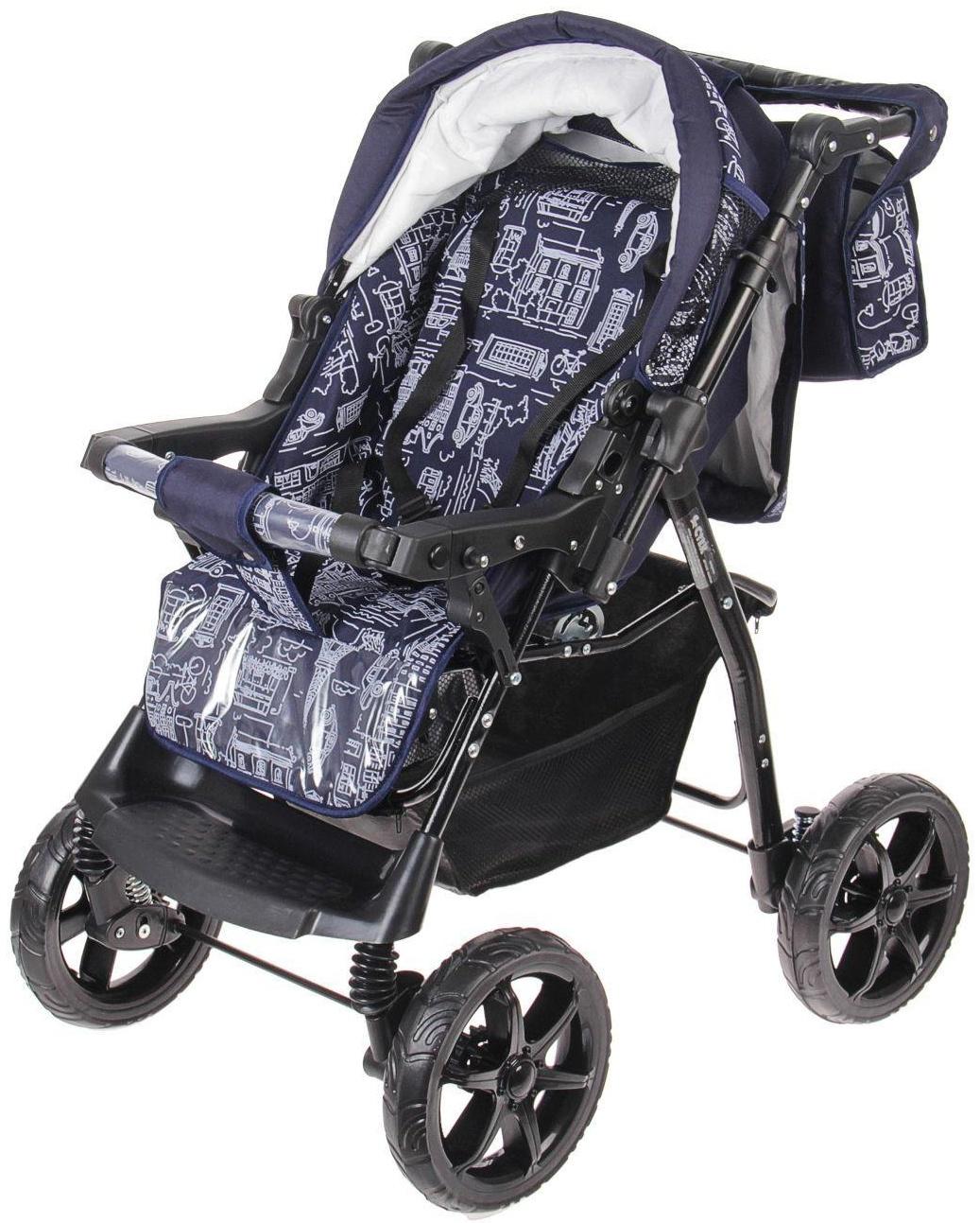 Коляска-трансформер «Гном», пластиковые колёса, оттенки синего, рисунок МИКС