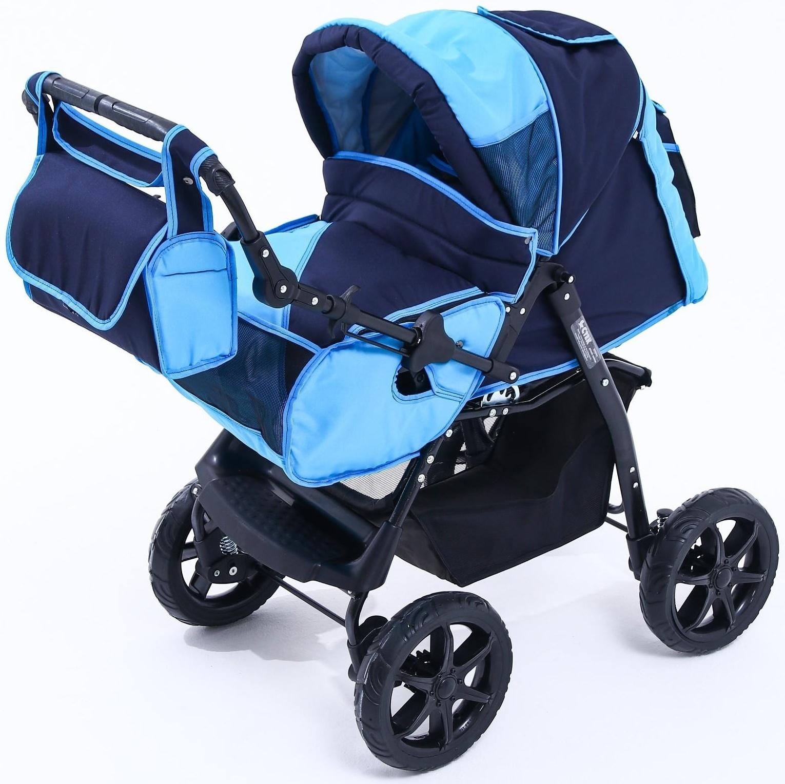 Коляска-трансформер «Гном», пластиковые колёса, оттенки синего, рисунок МИКС