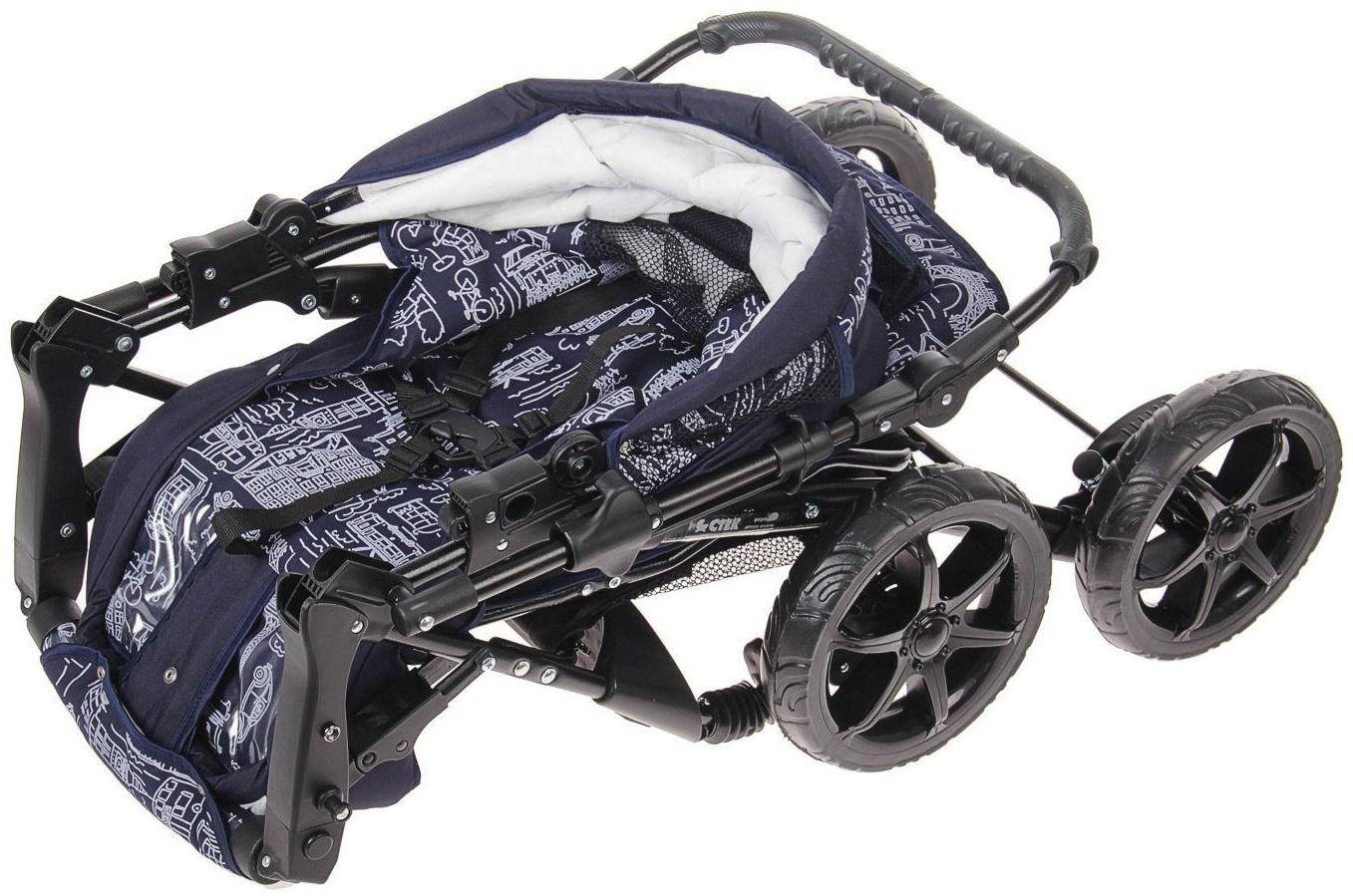 Коляска-трансформер «Гном», пластиковые колёса, оттенки синего, рисунок МИКС