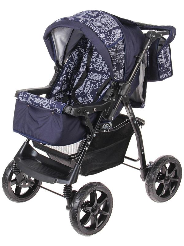 Коляска-трансформер «Гном», пластиковые колёса, оттенки синего, рисунок МИКС