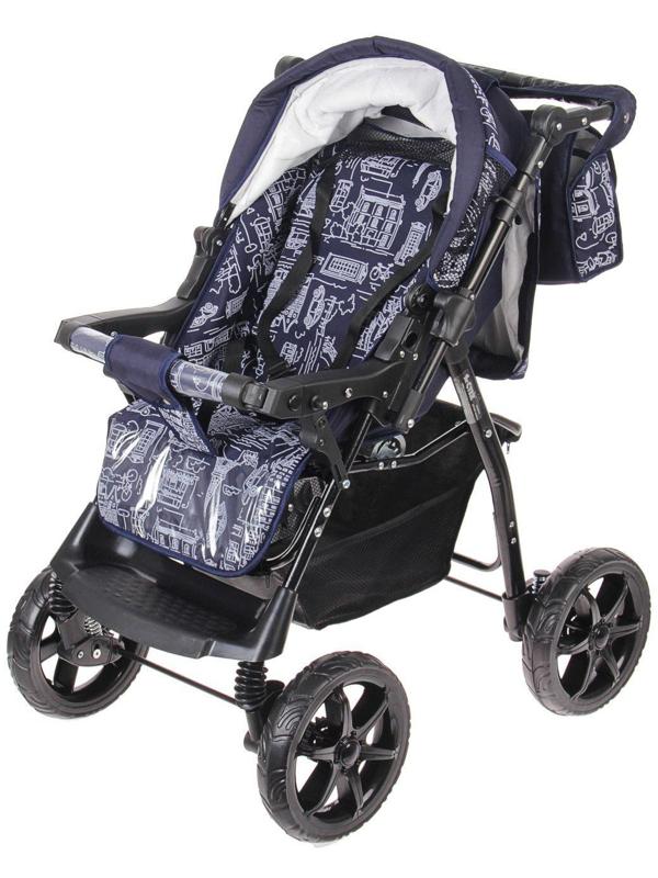 Коляска-трансформер «Гном», пластиковые колёса, оттенки синего, рисунок МИКС