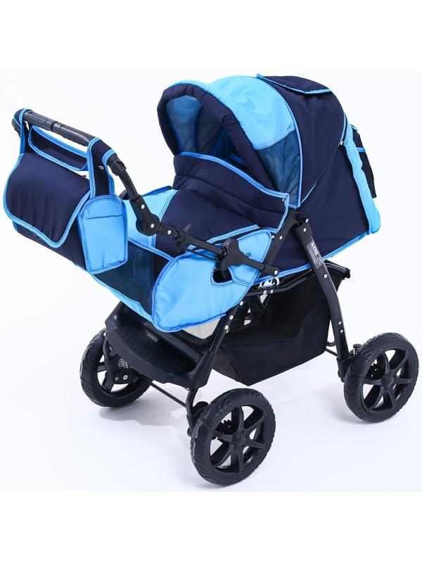 Коляска-трансформер «Гном», пластиковые колёса, оттенки синего, рисунок МИКС