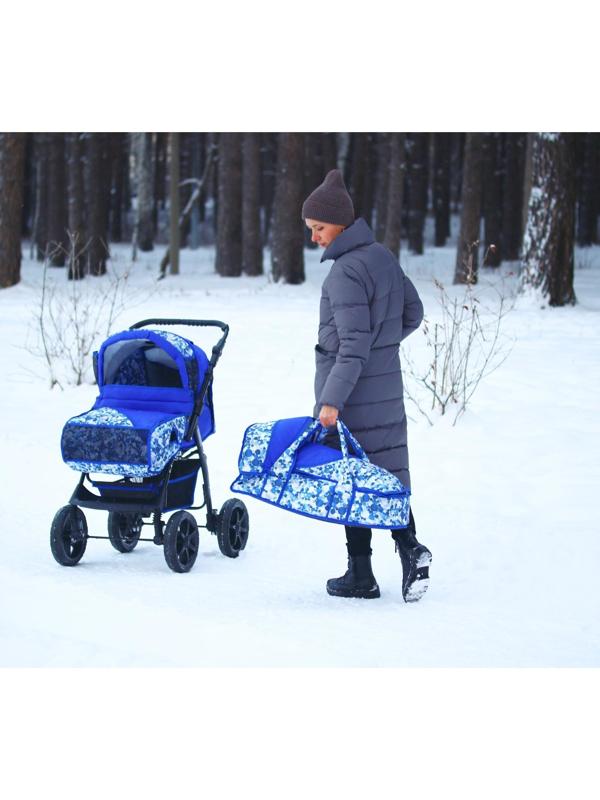 Коляска-трансформер «Гном», пластиковые колёса, оттенки синего, рисунок МИКС