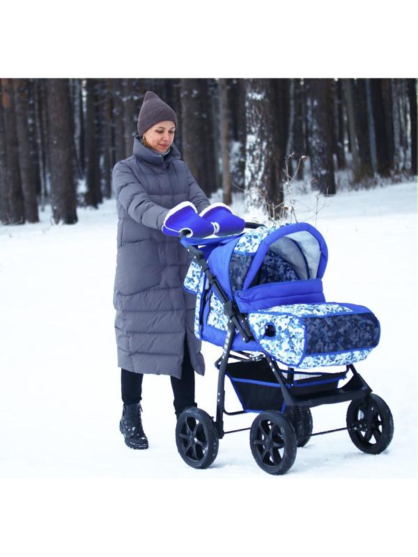 Коляска-трансформер «Гном», пластиковые колёса, оттенки синего, рисунок МИКС
