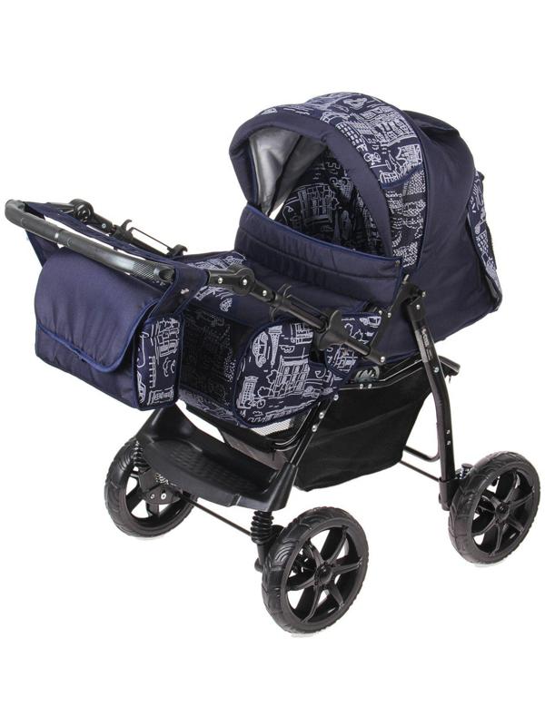 Коляска-трансформер «Гном», пластиковые колёса, оттенки синего, рисунок МИКС