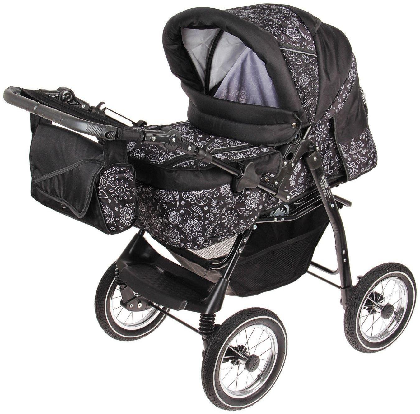 Коляска-трансформер «Пилот», надувные колёса, оттенки серого, рисунок МИКС