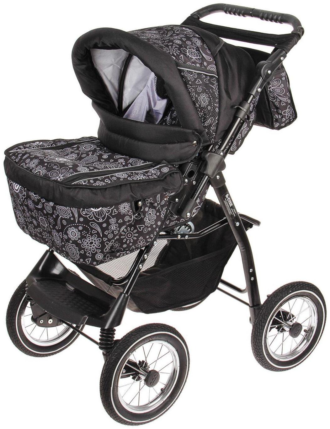 Коляска-трансформер «Пилот», надувные колёса, оттенки серого, рисунок МИКС