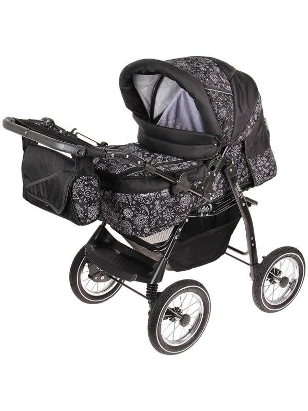 Коляска-трансформер «Пилот», надувные колёса, оттенки серого, рисунок МИКС