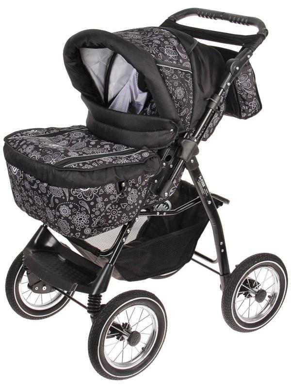 Коляска-трансформер «Пилот», надувные колёса, оттенки серого, рисунок МИКС