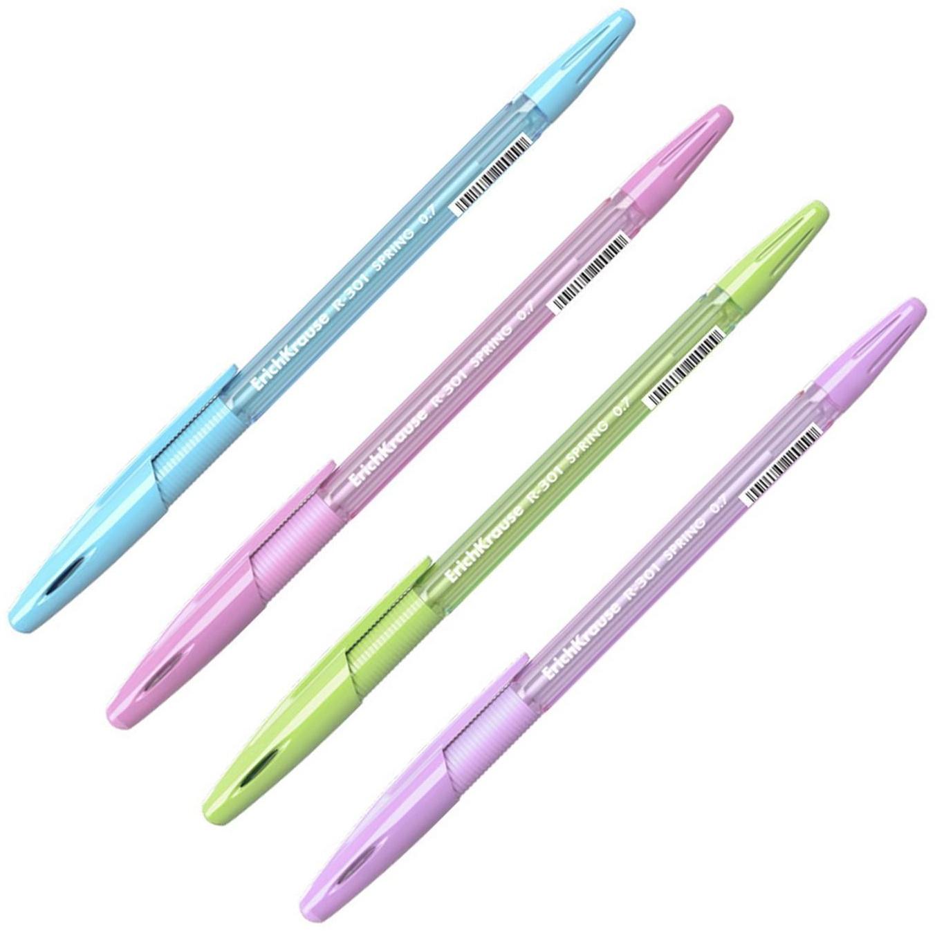 Ручка шариковая Erich Krause R-301 Spring Stick & Grip, узел 0.7 мм, стержень синий, резиновый упор, длина линии письма 2000 метров, микс