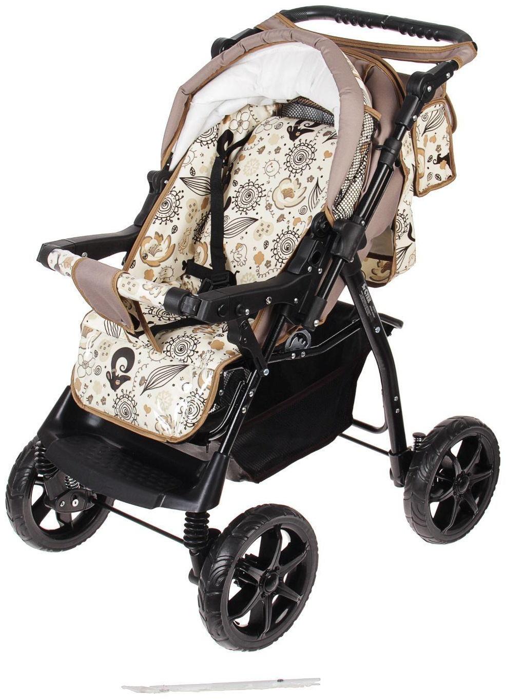 Коляска-трансформер «Гном», пластиковые колёса, оттенки коричневого, рисунок МИКС
