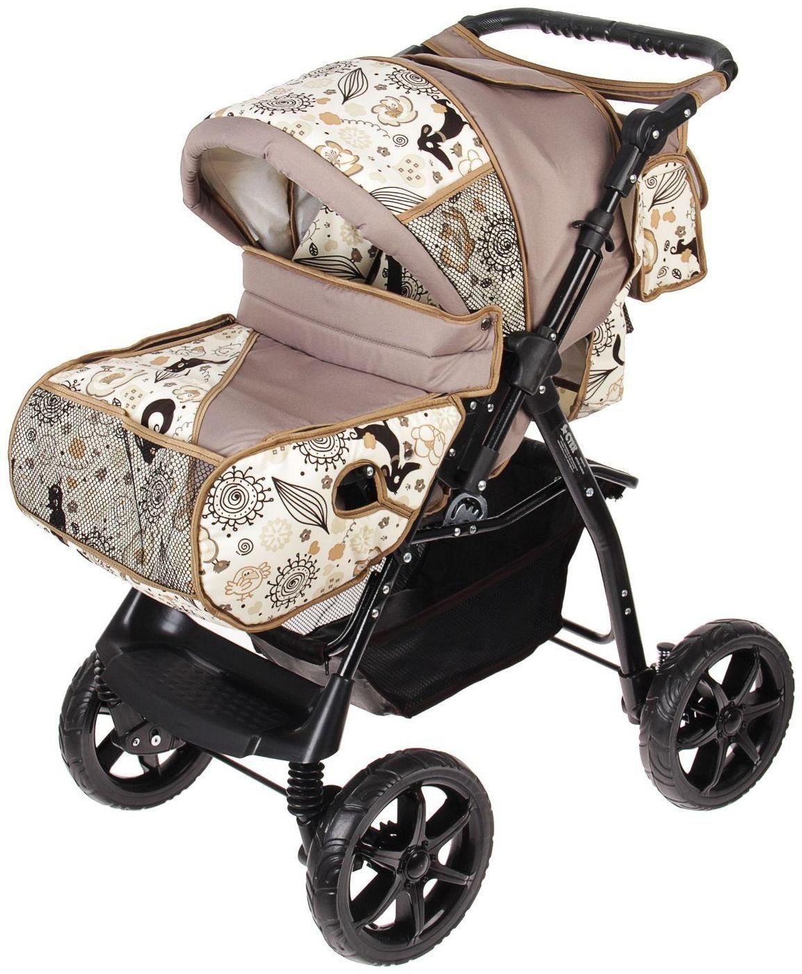 Коляска-трансформер «Гном», пластиковые колёса, оттенки коричневого, рисунок МИКС