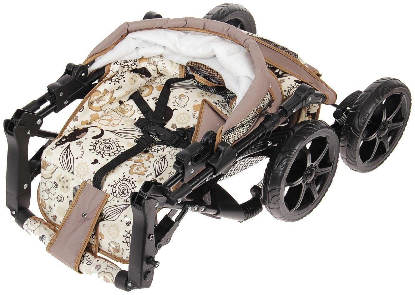 Коляска-трансформер «Гном», пластиковые колёса, оттенки коричневого, рисунок МИКС