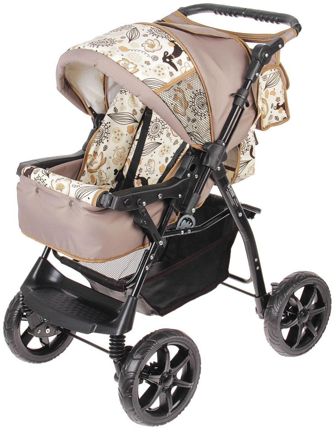 Коляска-трансформер «Гном», пластиковые колёса, оттенки коричневого, рисунок МИКС