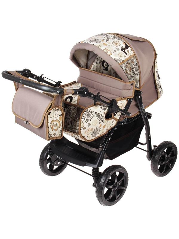 Коляска-трансформер «Гном», пластиковые колёса, оттенки коричневого, рисунок МИКС