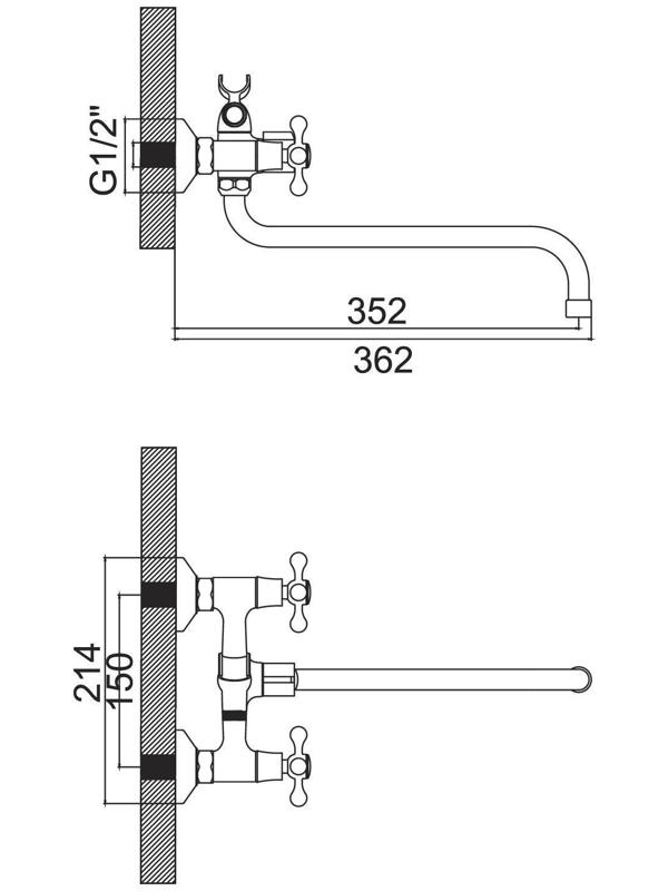 Cмеситель для ванны Accoona A87180, двухвентильный, хром